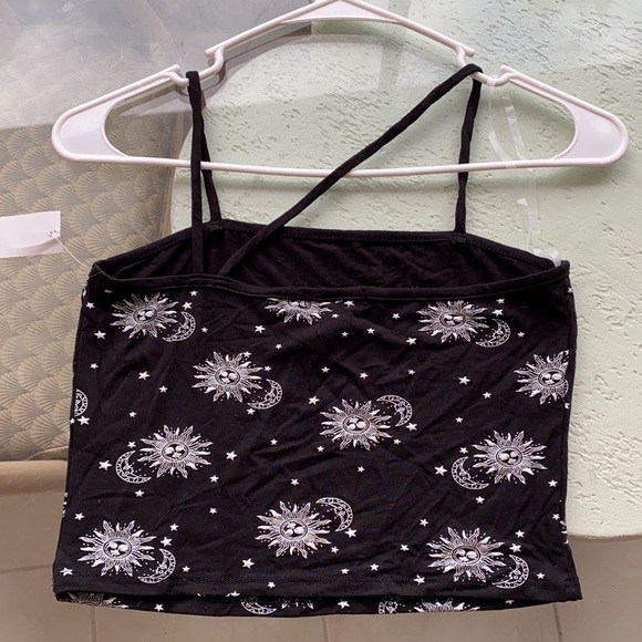 Celestial Sun Moon And Star Asymmetrical Crop Tank Top - Picture 3 of 5